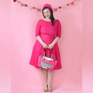 Unique Vintage Hot Pink Devon 3/4 Sleeve Retro Vintage Swing Dress